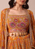 Mustard Yellow Embroidered Choli With Printed Jacket And Lehenga