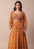 Mustard Yellow Embroidered Choli With Printed Jacket And Lehenga