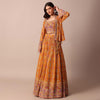 Mustard Yellow Embroidered Choli With Printed Jacket And Lehenga