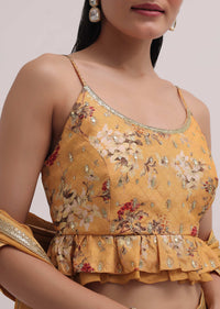 Mustard Yellow Embroidered Croptop And Palazzo Set