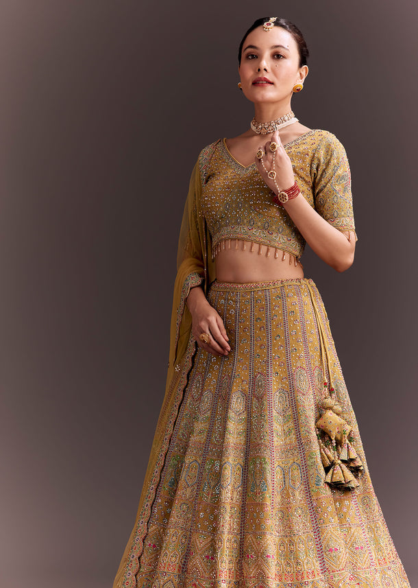 Mustard Yellow Embroidered Lehenga Set