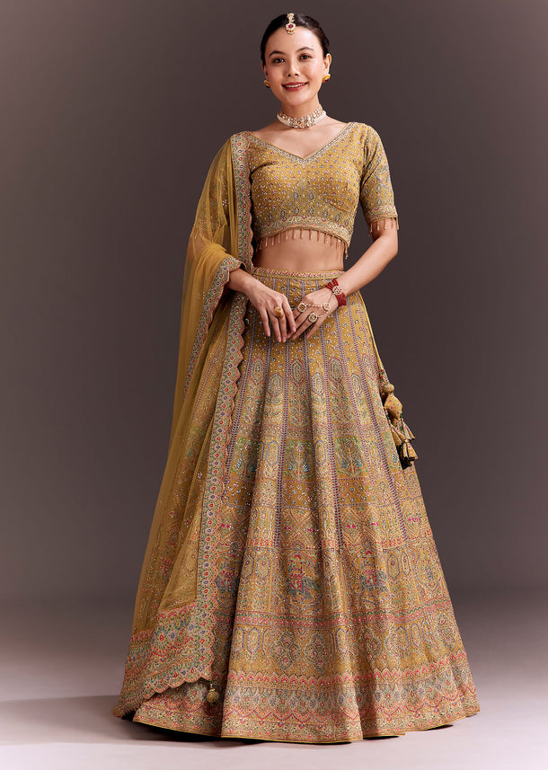 Mustard Yellow Embroidered Lehenga Set