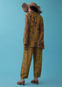 Mustard Yellow Floral Printed Co-ord Set In Mul Cotton With Sequins Embroidery - RE By Kalki