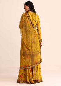 Mustard Yellow Floral Printed Kurta Sharara With Dupatta