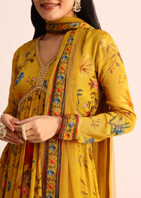 Mustard Yellow Floral Printed Kurta Sharara With Dupatta