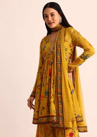 Mustard Yellow Floral Printed Kurta Sharara With Dupatta