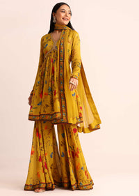 Mustard Yellow Floral Printed Kurta Sharara With Dupatta