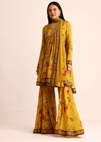 Mustard Yellow Floral Printed Kurta Sharara With Dupatta