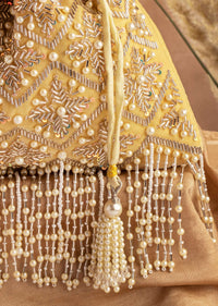 Mustard Yellow Hand Embroidered Potli In Raw Silk