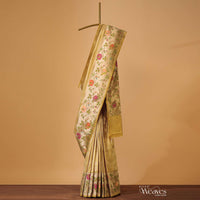 Mustard Yellow Handloom Banarasi Saree In Katan Silk With Kadhva Meenakari Border And Unstitched Blouse