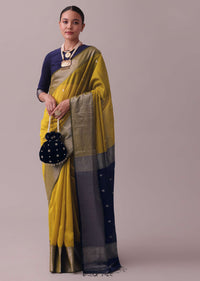 Mustard Yellow Handloom Chanderi Silk And Cotton Saree With Zari Work