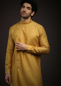 Mustard Yellow Kurta Set With Resham And Sequins Embroidered Jaal And Off Centre Placket