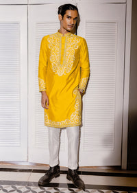Mustard Yellow Kurta Set With Threadwork