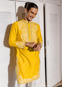 Mustard Yellow Kurta Set With Threadwork