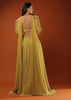 Mustard Yellow Lehenga And A Crop Top With Frills On The Top Of The Sleeves, Crafted In Crepe With Moti Embroidery