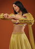 Mustard Yellow Lehenga And A Crop Top With Frills On The Top Of The Sleeves, Crafted In Crepe With Moti Embroidery