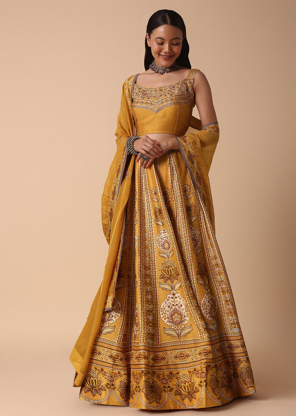 Mustard Yellow Lehenga With Embroidered Choli And Dupatta