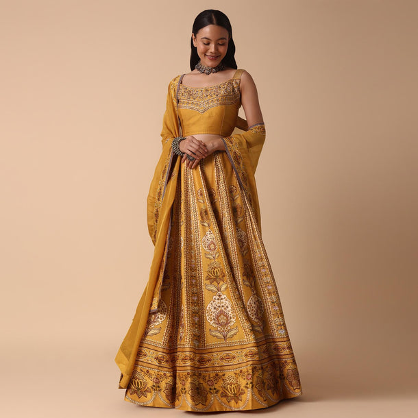 Mustard Yellow Lehenga With Embroidered Choli And Dupatta