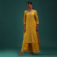 Mustard Yellow Leheriya Printed Kurti And Palazzo Set