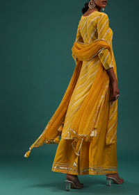 Mustard Yellow Leheriya Printed Kurti And Palazzo Set