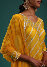 Mustard Yellow Leheriya Printed Kurti And Palazzo Set