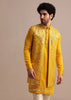 Mustard Yellow Mirror Embroidered Silk Kurta Jacket Set For Men