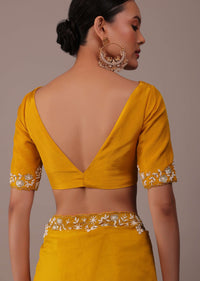 Mustard Yellow Organza Saree With Moti And Cut Dana Embroidery