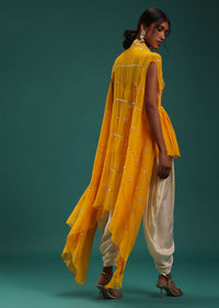 Mustard Yellow Peplum Top And Dhoti Set With Abla Work
