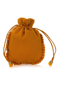 Mustard yellow potli bag beautified in gotta patti embroidered work only on Kalki