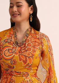 Mustard Yellow Printed Chiffon Jumpsuit