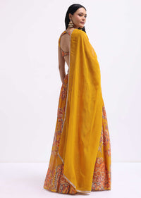 Mustard Yellow Printed Georgette Lehenga Choli Set