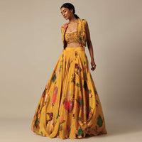 Mustard Yellow Printed Jacket And Lehenga Set