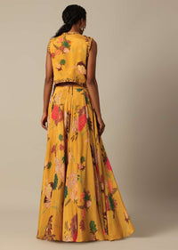 Mustard Yellow Printed Jacket And Lehenga Set