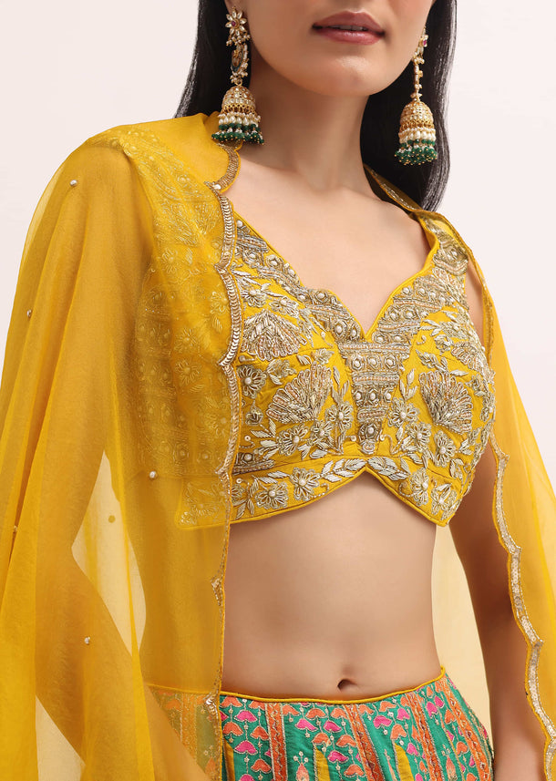 Mustard Yellow Printed Lehenga Choli Set