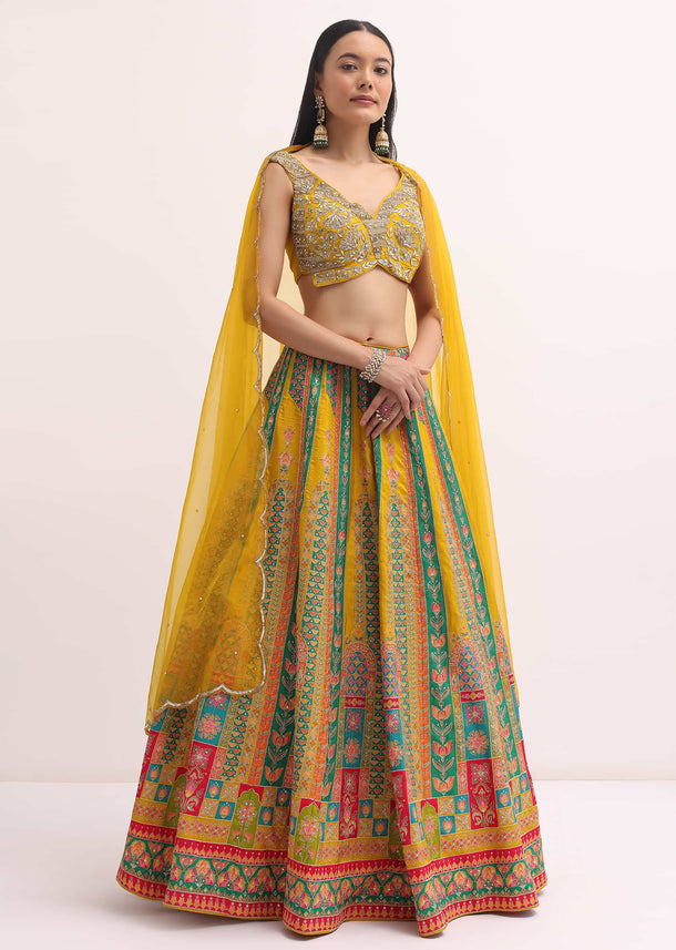 Mustard Yellow Printed Lehenga Choli Set