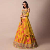 Mustard Yellow Printed Lehenga With Embroidered Choli And Net Dupatta