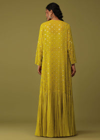 Mustard Yellow Santoon Crop Top And Palazzo Set With Floral Embroidery