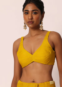 Mustard Yellow Saree In Banarasi Silk With Woven Jaal Floral Motifs And Unstitched Blouse Piece
