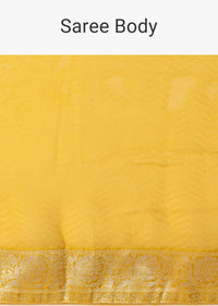 Mustard Yellow Saree In Banarasi Silk With Woven Jaal Floral Motifs And Unstitched Blouse Piece
