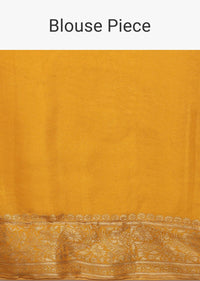 Mustard Yellow Saree In Dola Silk With Woven Floral Jaal And Moroccan Weave On Pallu