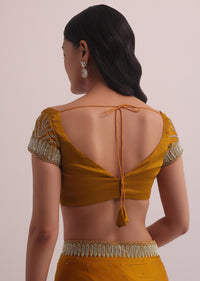 Mustard Yellow Satin Saree With Stone Embroidery