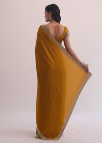 Mustard Yellow Satin Saree With Stone Embroidery