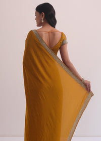 Mustard Yellow Satin Saree With Stone Embroidery