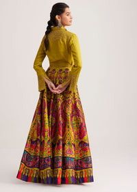 Mustard Yellow Silk Skirt Set With Zari Work