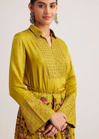 Mustard Yellow Silk Skirt Set With Zari Work