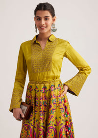Mustard Yellow Silk Skirt Set With Zari Work