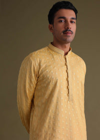 Mustard Yellow Thread-Embroidered Festive Kurta Set With Motif Work