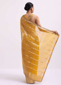Mustard Yellow Zari Woven Chanderi Saree With Unstitched Blouse