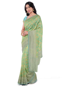 Nature Green Saree In Georgette Banarasi With Blue Blouse Piece Online - Kalki Fashion