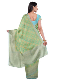 Nature Green Saree In Georgette Banarasi With Blue Blouse Piece Online - Kalki Fashion